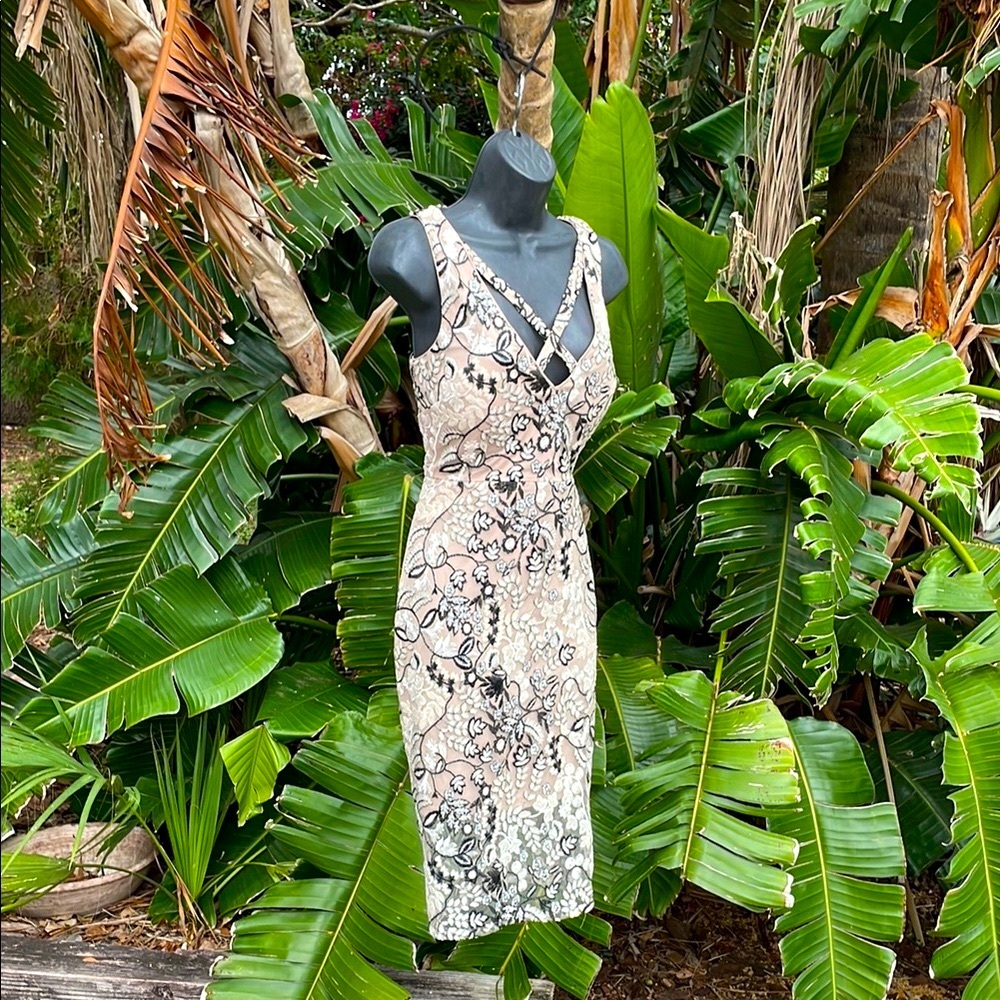 Marciano sheer sequin embroidery formal dress